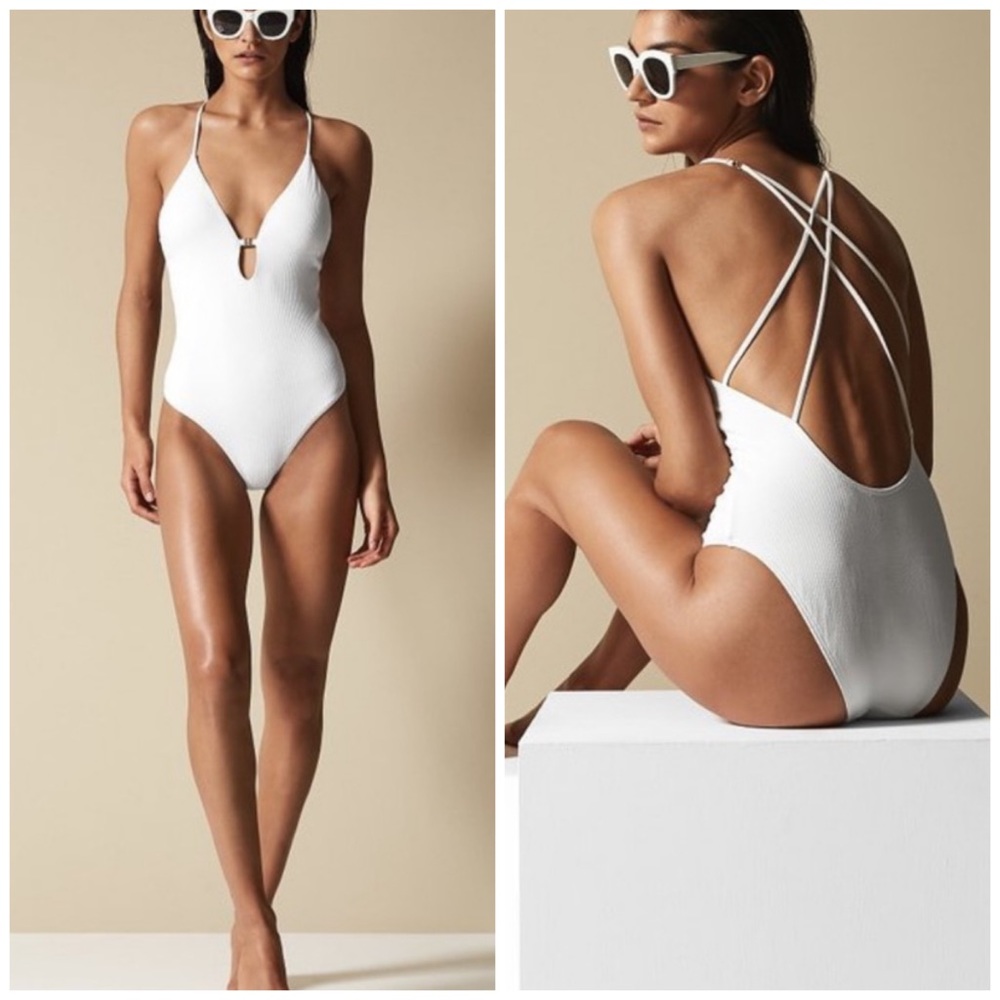 Reiss White One Piece Louisiana Cross Swimsuit S